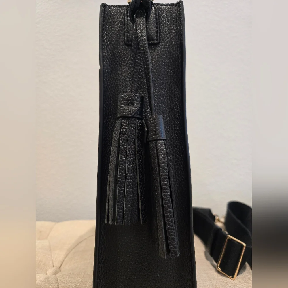 Tory Burch Black Leather Crossbody with Gold-Tone Hardware and Tassel